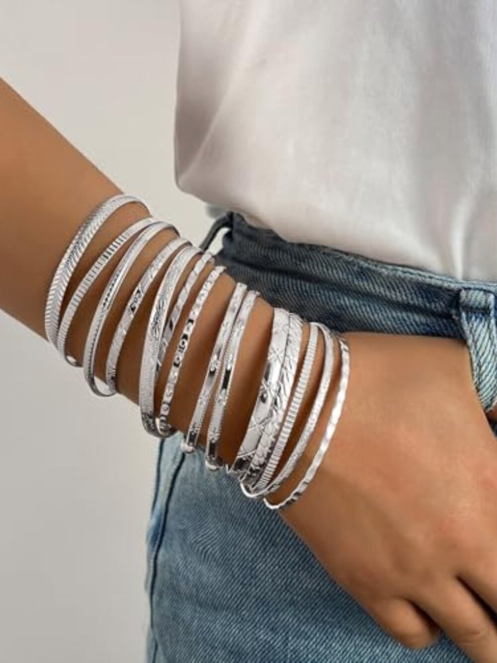 New - Gold Bangles Bracelets For Women, 14k Gold Plated Multi Layer Stackable - Picture 1 of 3
